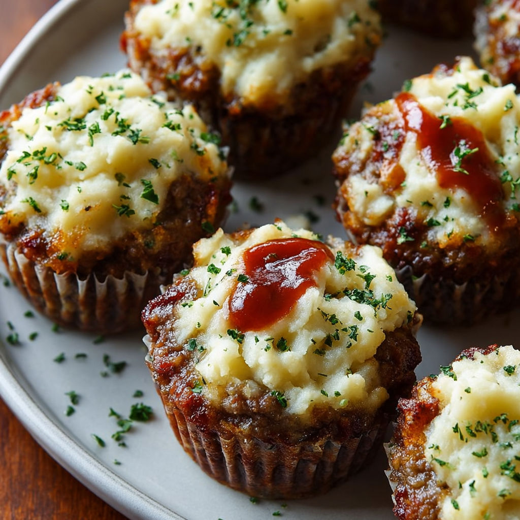 Mini meatloaf muffins with sauce.