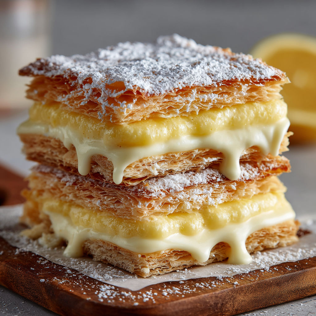 Three layers of vanilla custard cream squares.