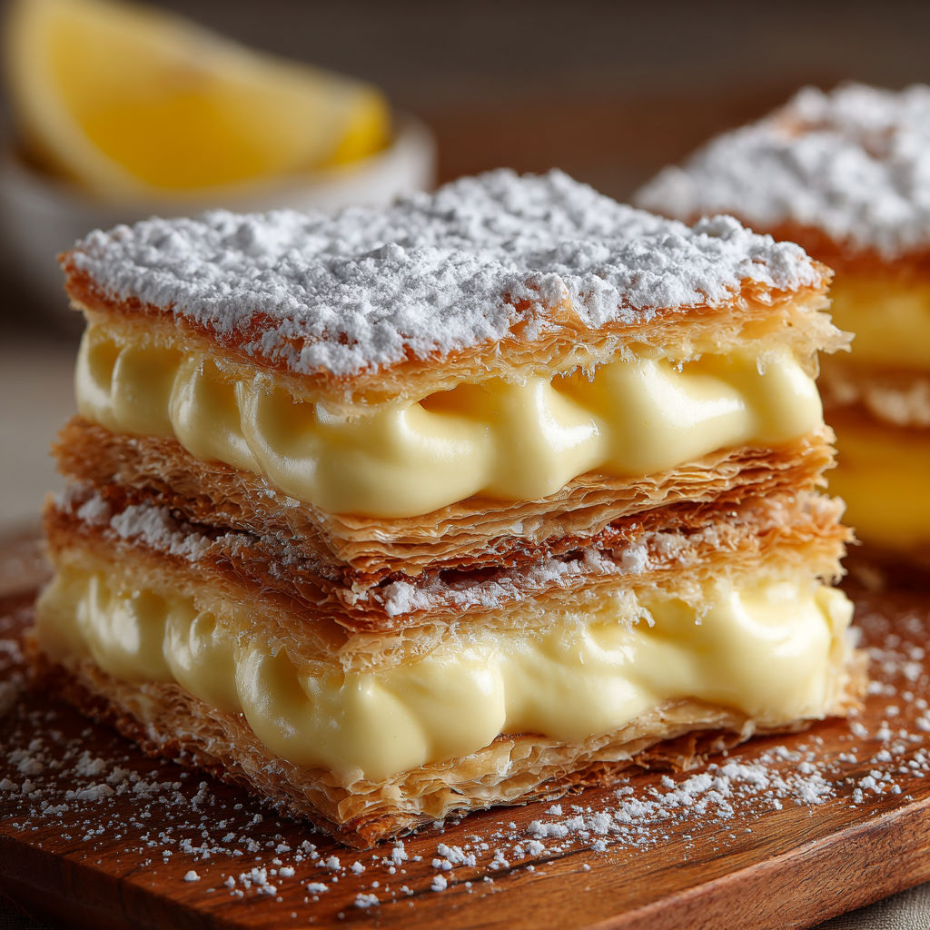 Three layers of vanilla custard cream squares.