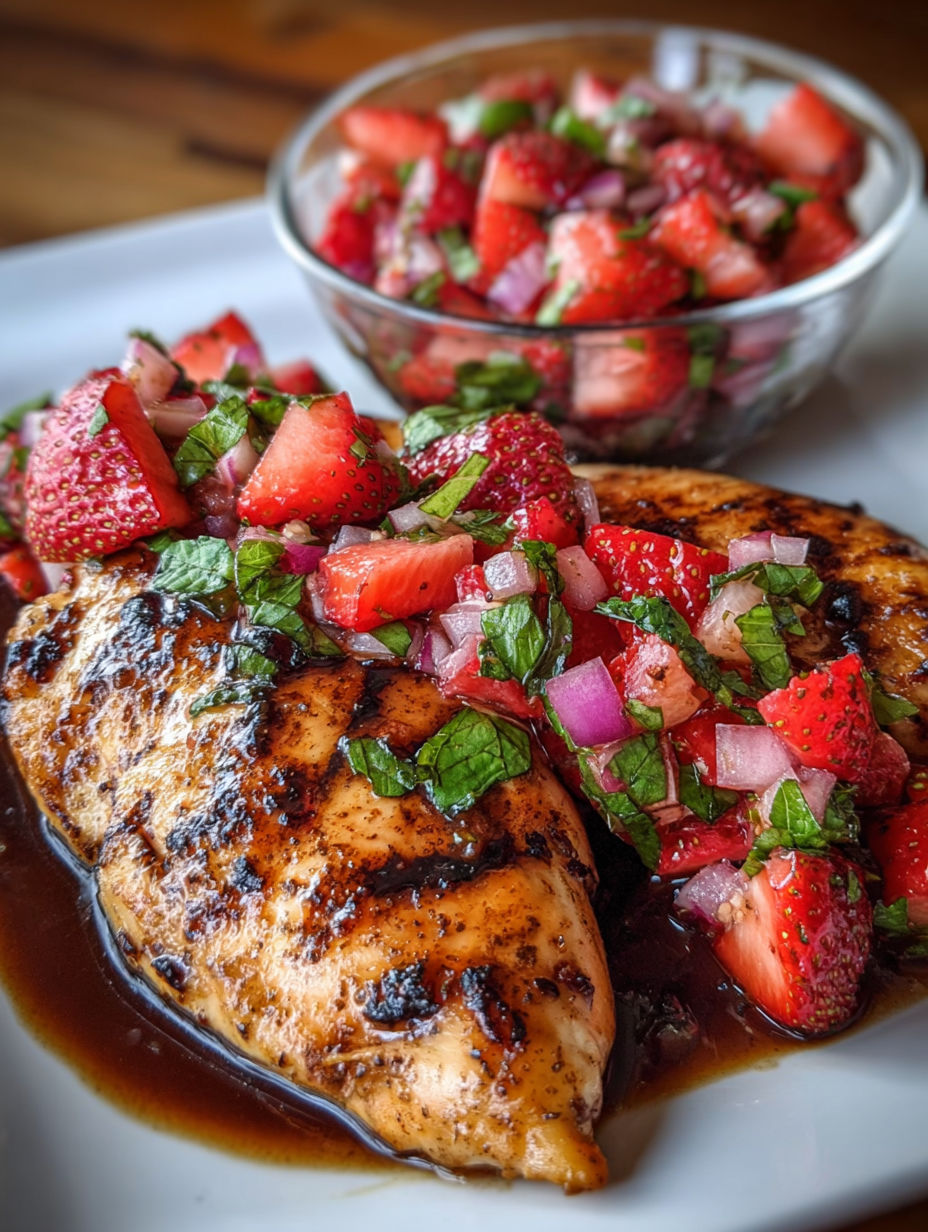 Chicken with strawberry basil relish.