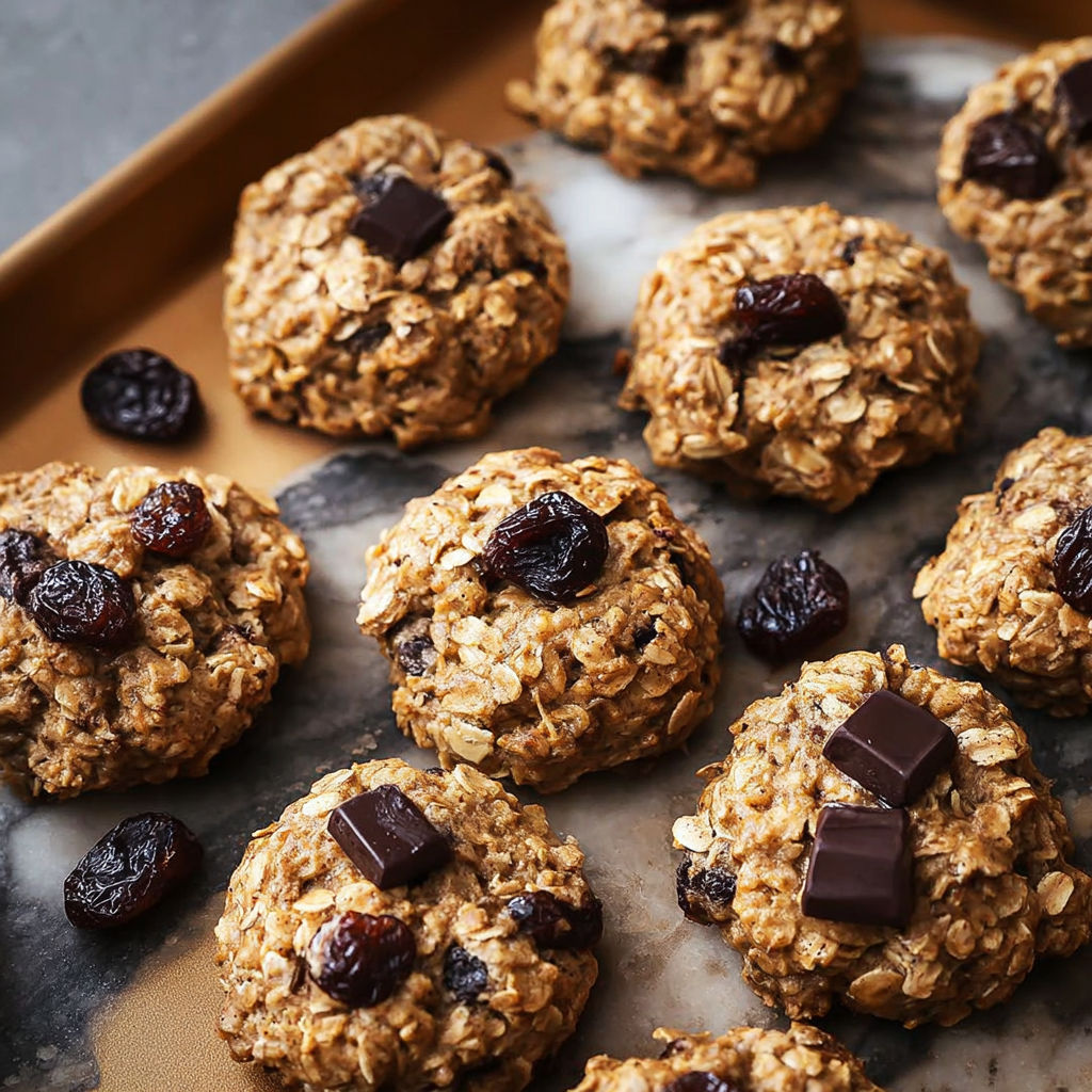 A tray of cookies made with oats and chocolate chips.