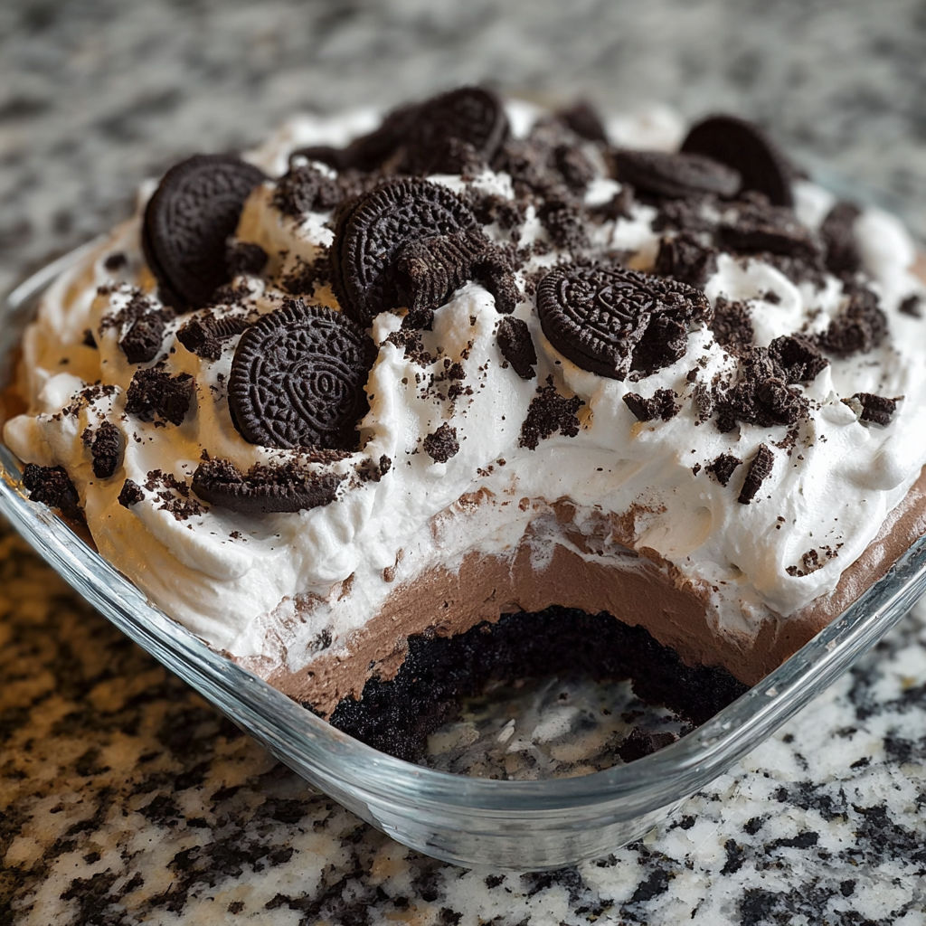 A close up of a delicious Oreo Mud Pie.
