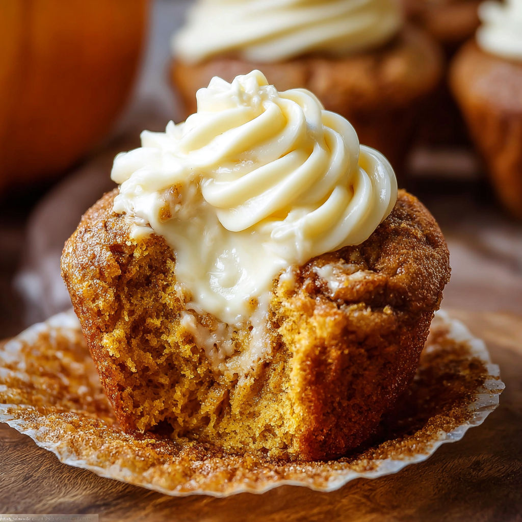 A cupcake with white frosting and a brown center.