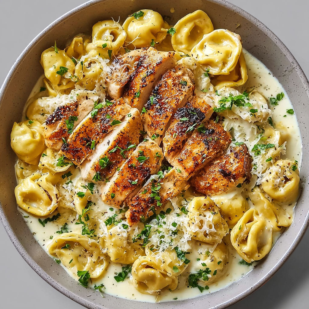 A bowl of food with chicken and pasta.