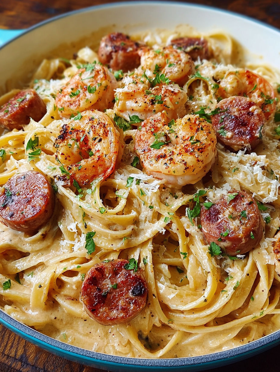 A bowl of Cajun Shrimp Pasta.