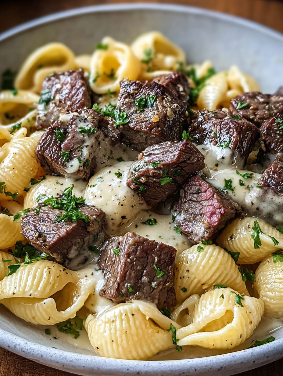 A plate of garlic butter steak bites.