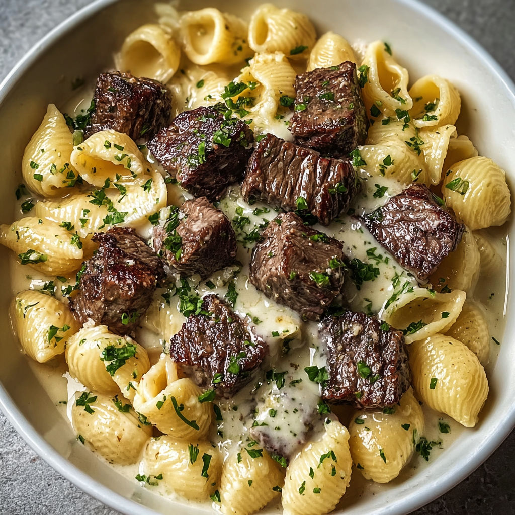 A bowl of garlic butter steak bites.