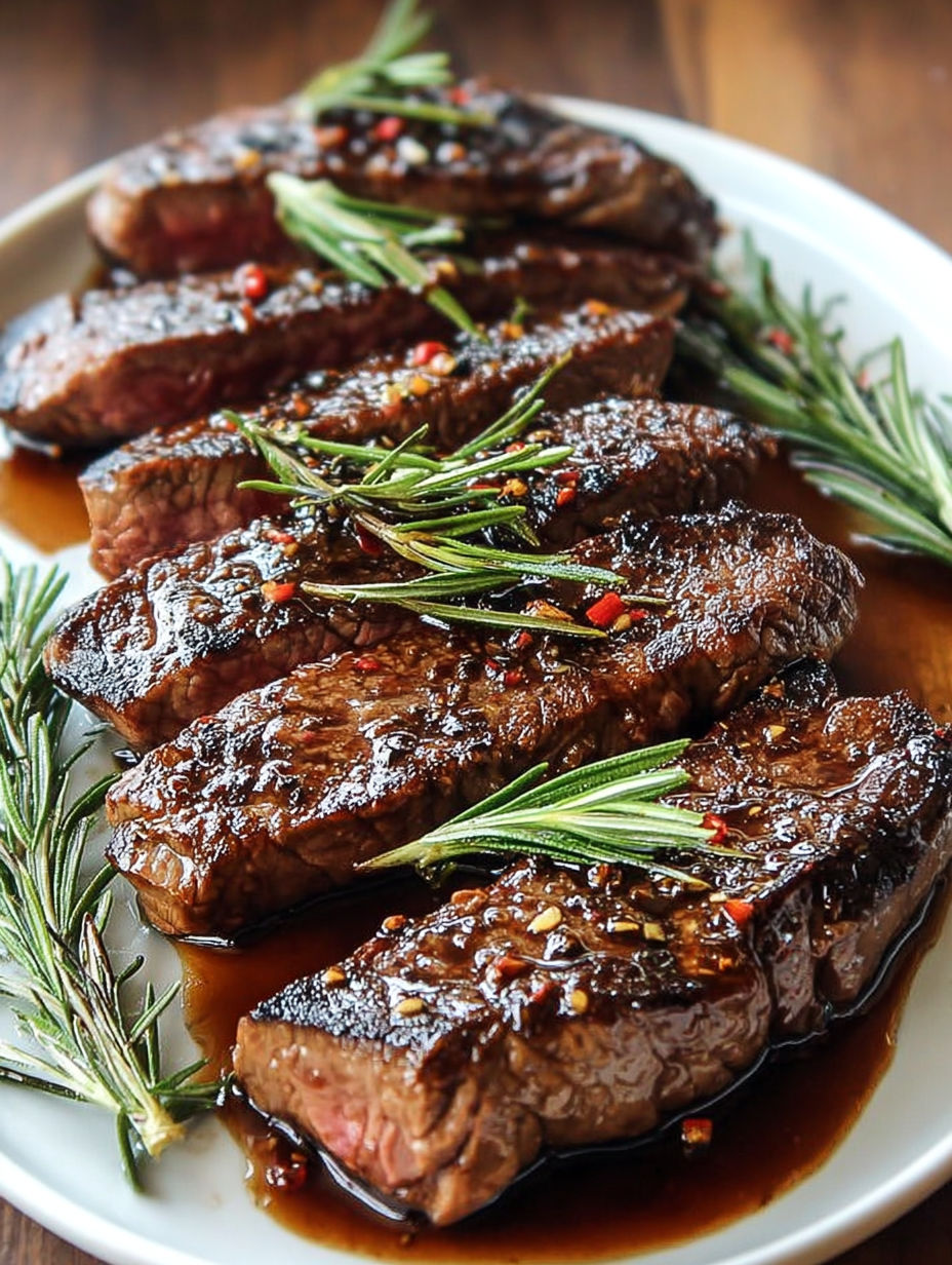 Sweet balsamic marinated steak.