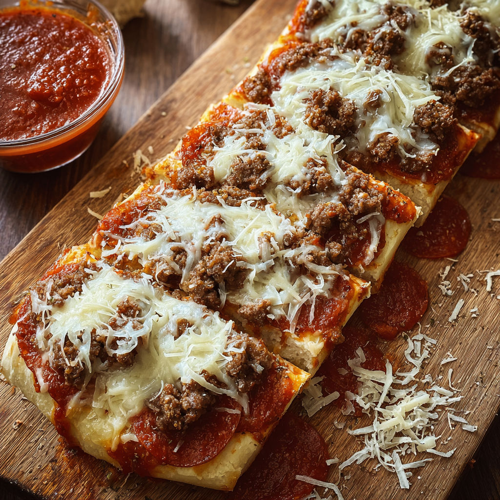 A slice of meat lovers pizza bread.