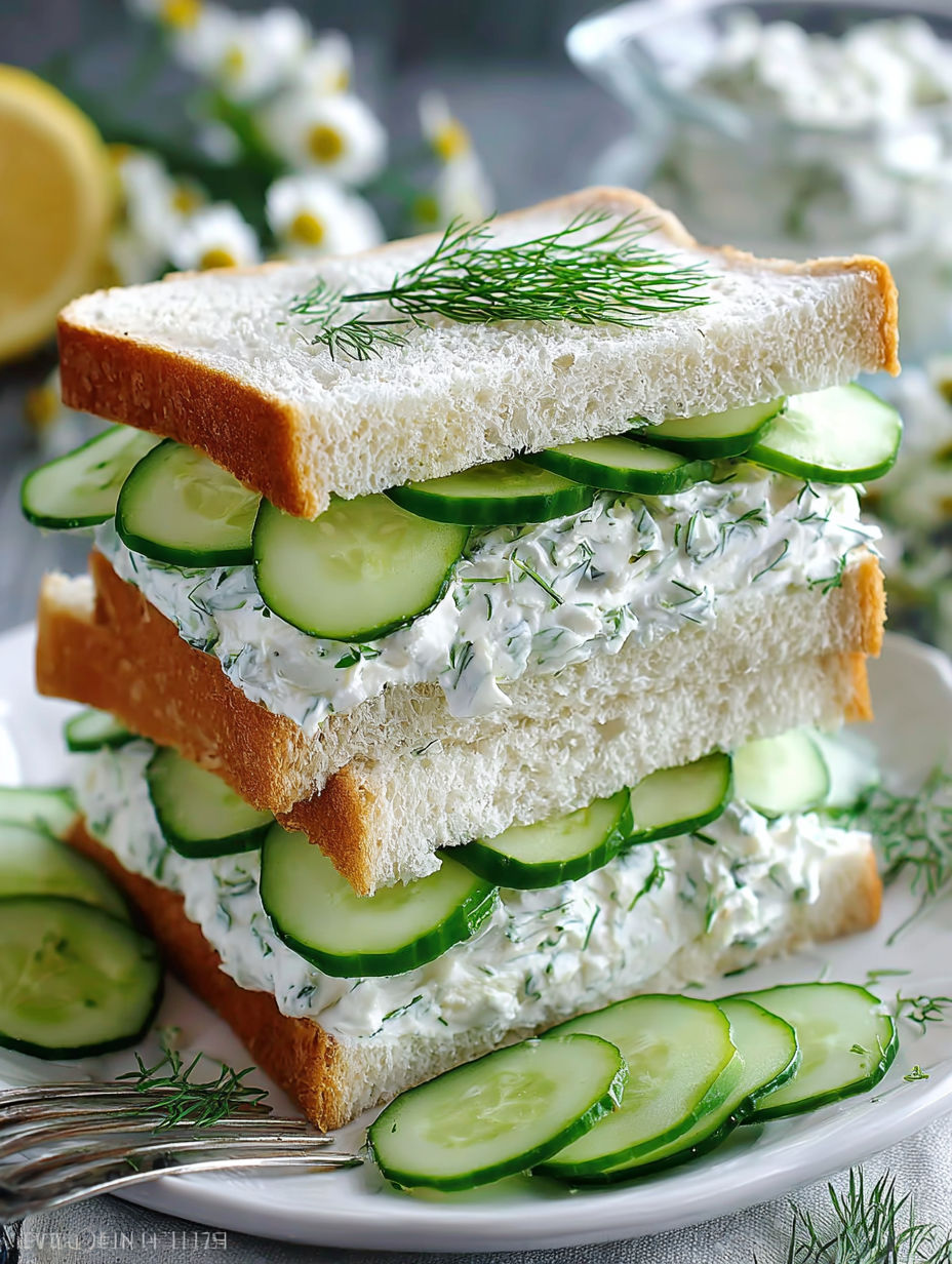 A stack of cucumber sandwiches.
