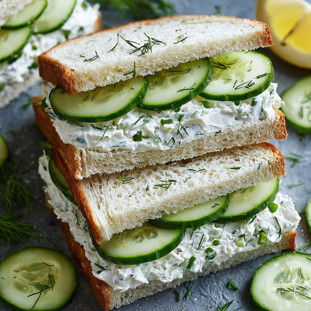 A stack of cucumber sandwiches.