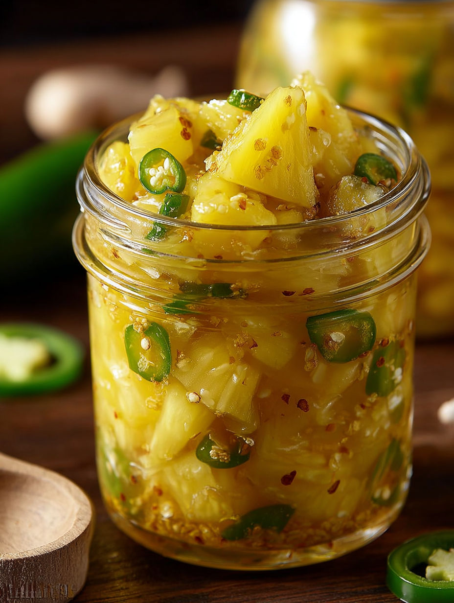 A jar of sweet pineapple jalapeno relish.