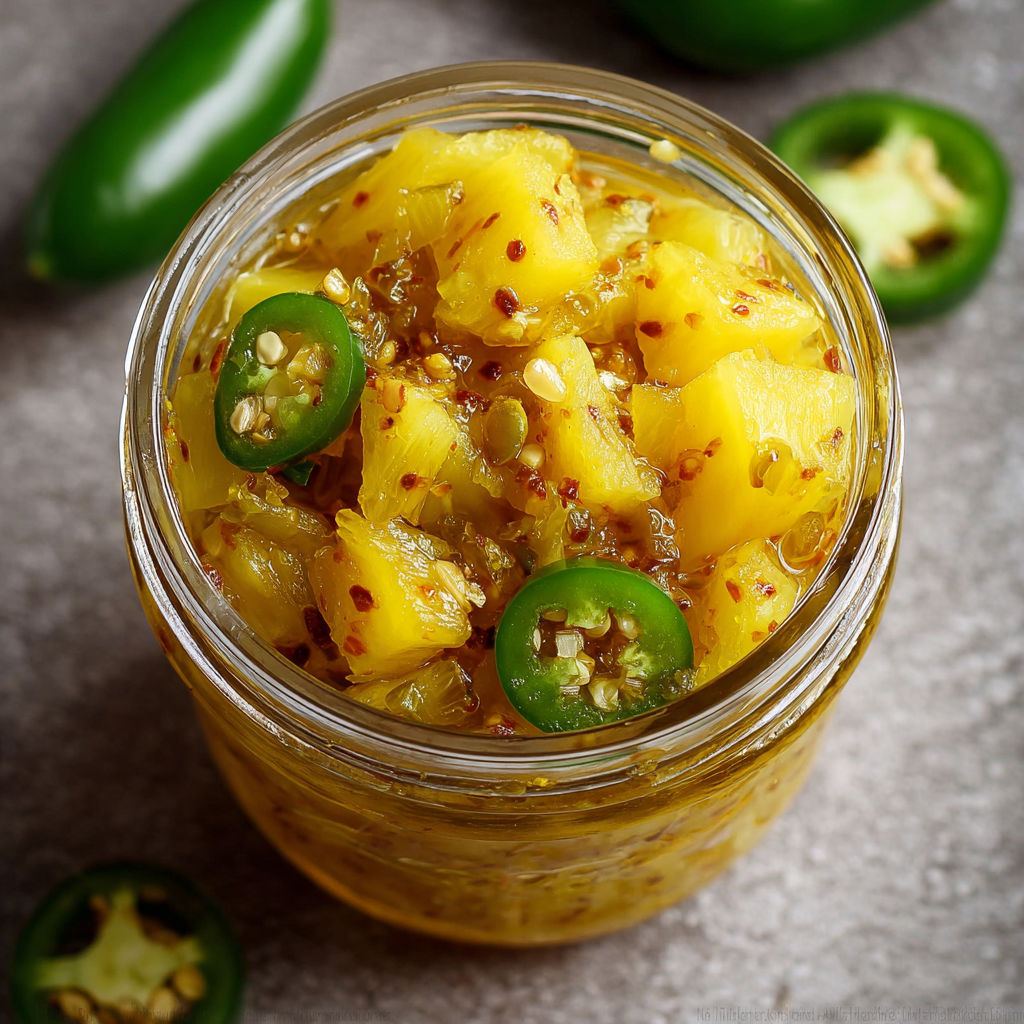 A jar of sweet pineapple jalapeno relish.