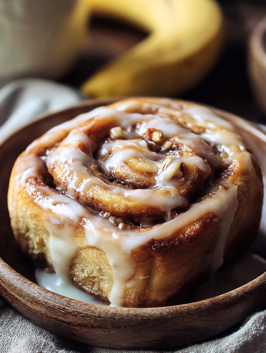 A homemade banana cinnamon roll.