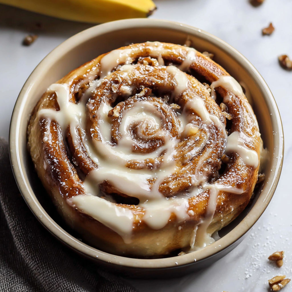 A bowl of banana cinnamon rolls.