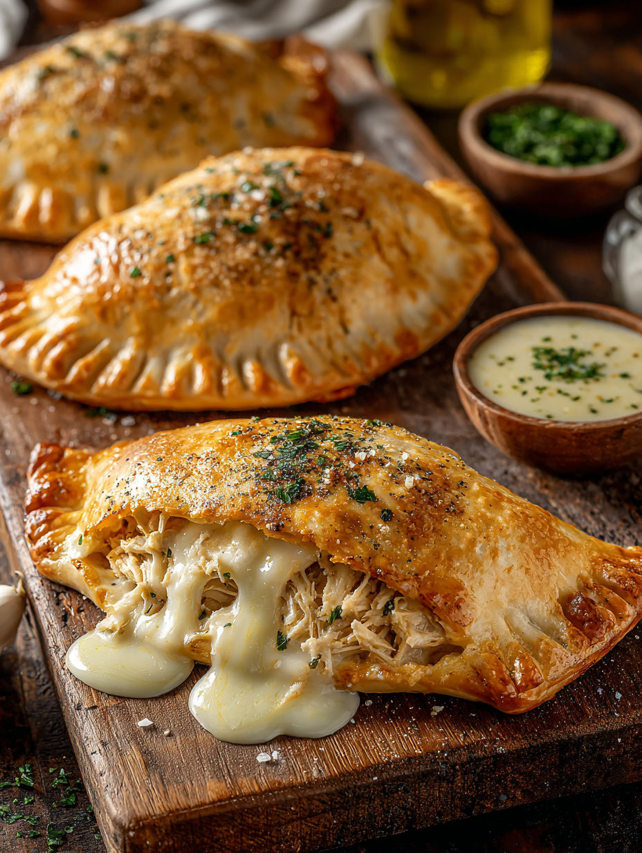 Chicken Alfredo Air Fryer Calzones.