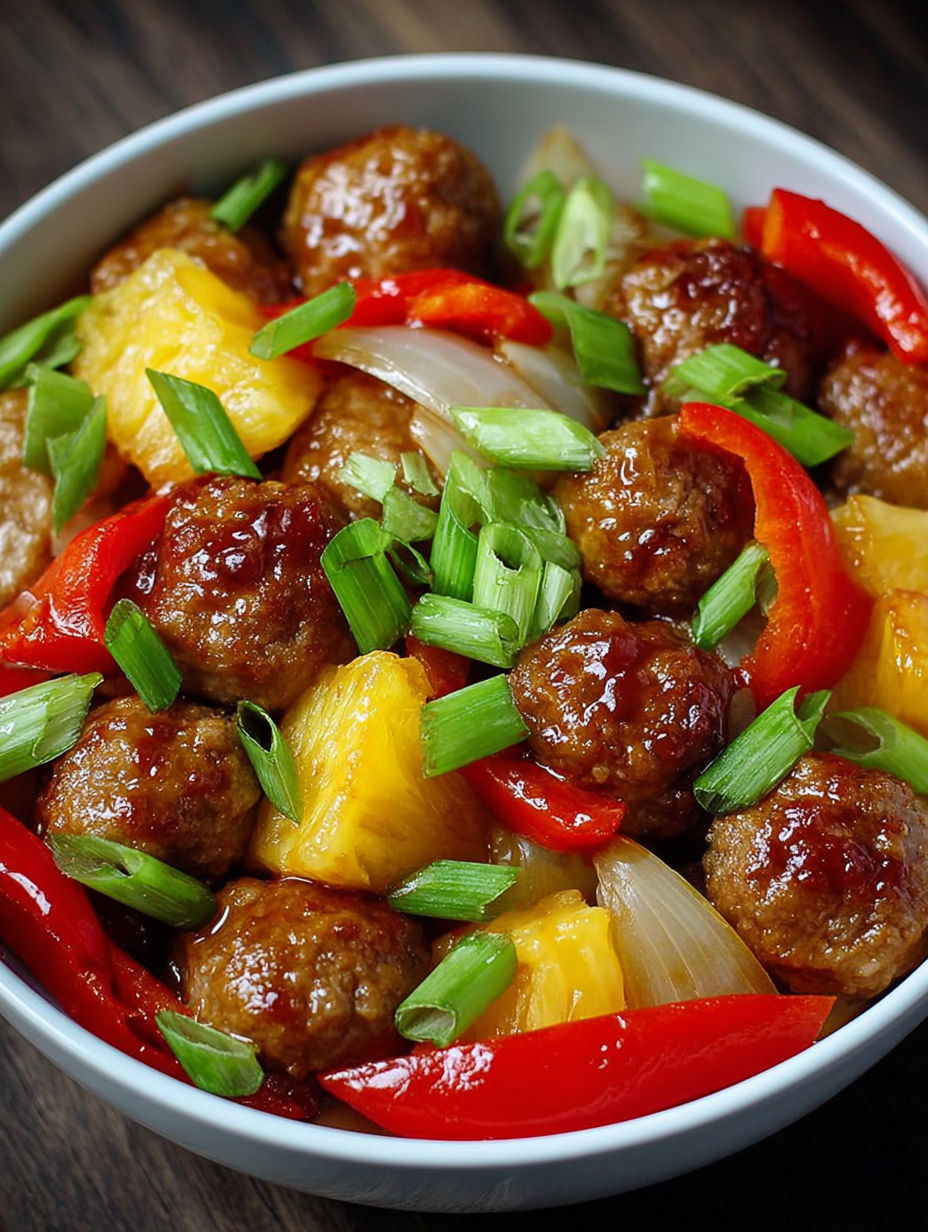 A bowl of meatballs with peppers and onions.