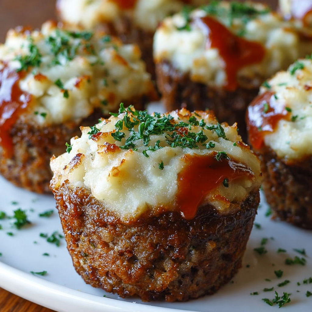 Mini meatloaf muffins with sauce.
