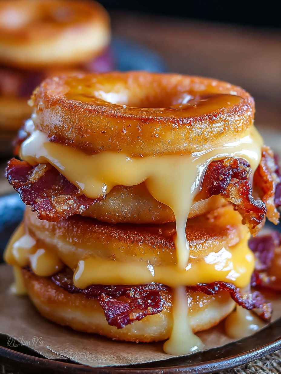 A stack of grilled cheese donuts.