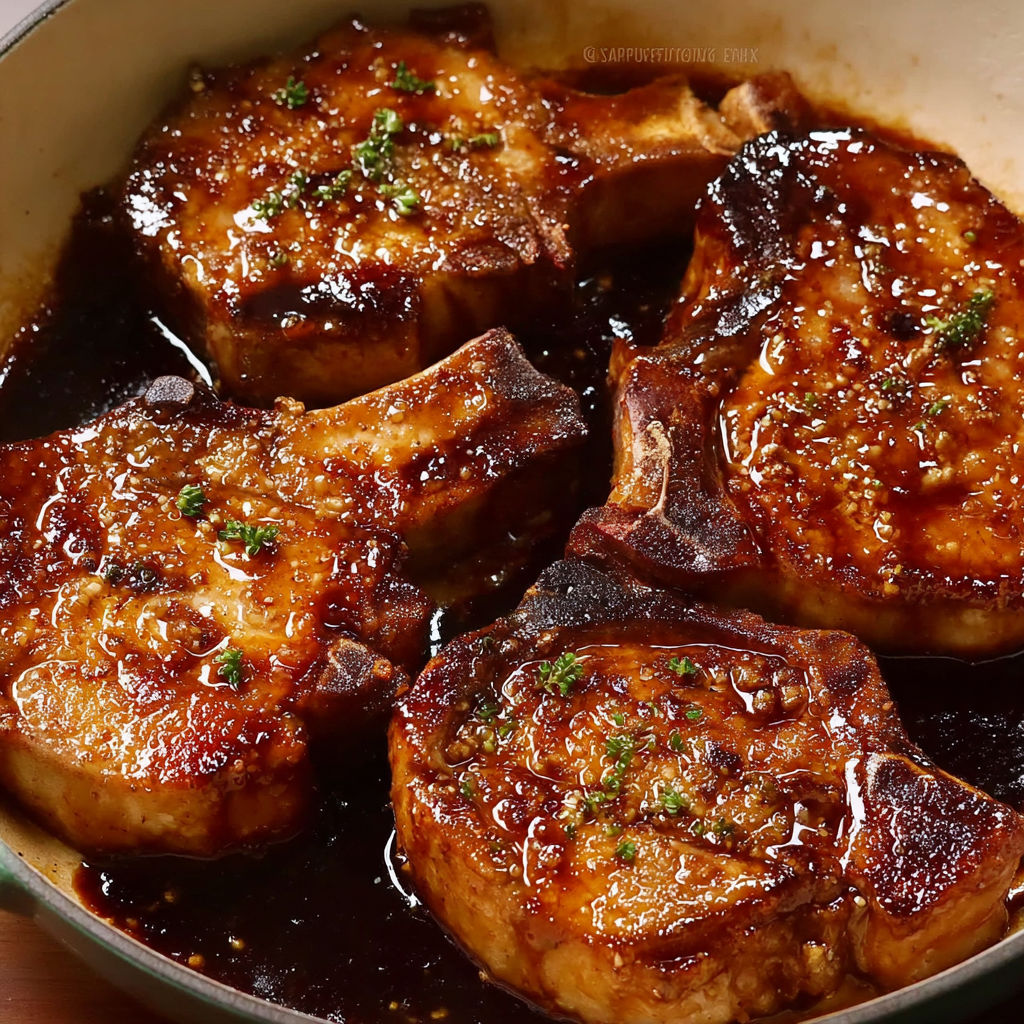 A pan of brown sugar pork chops.