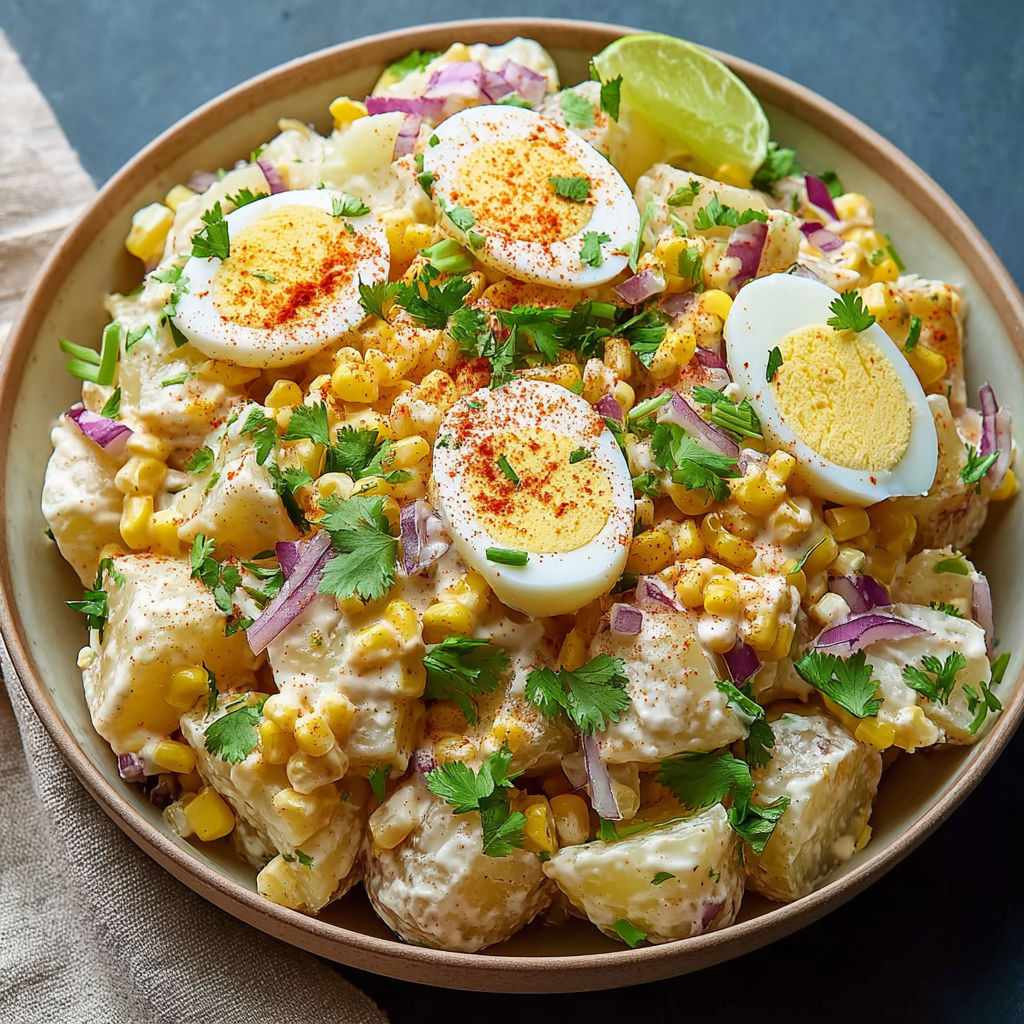 A bowl of Mexican corn salad with eggs and onions.