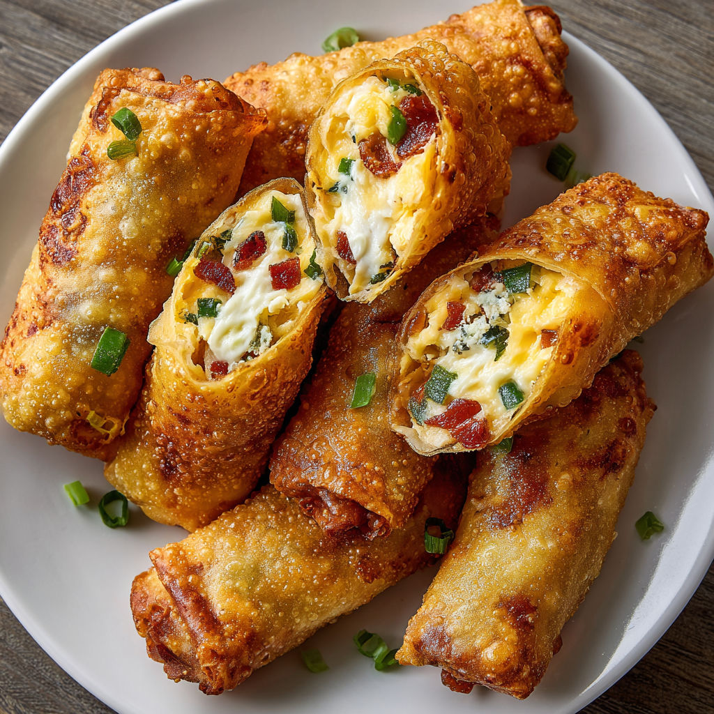 Bacon jalapeno egg rolls on a plate.