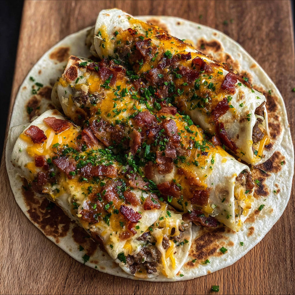 A plate of garlic butter bacon cheeseburger.