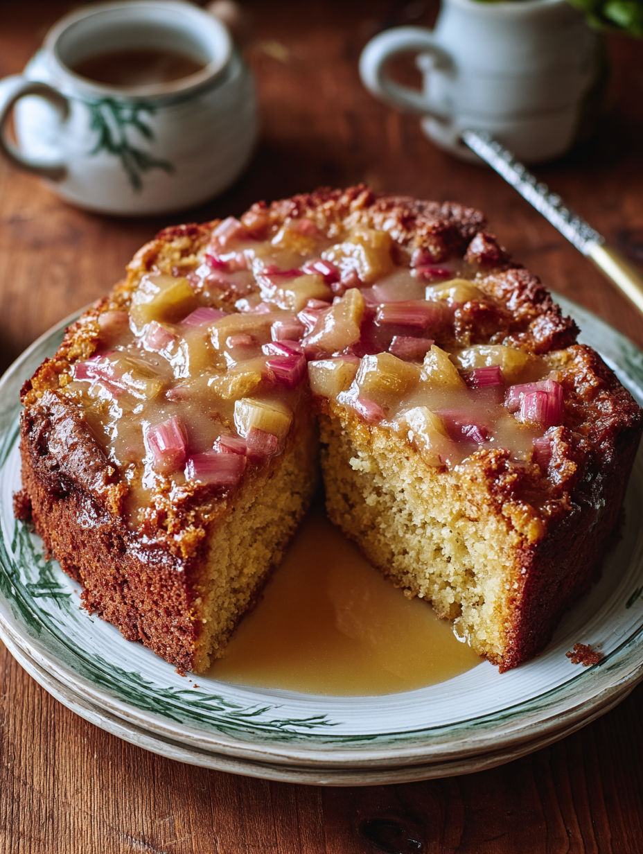 A slice of cake with a sauce on top.