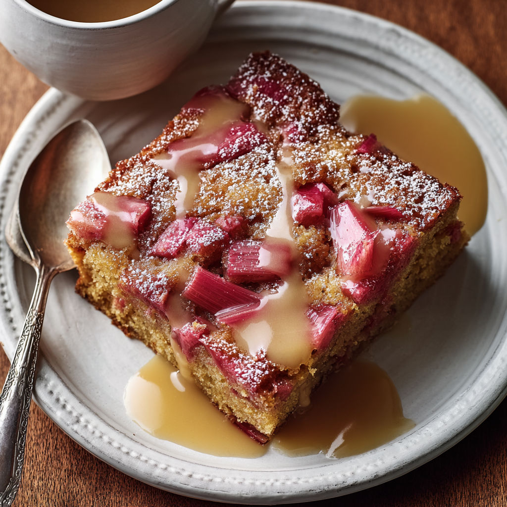 A slice of cake with a sauce on it.