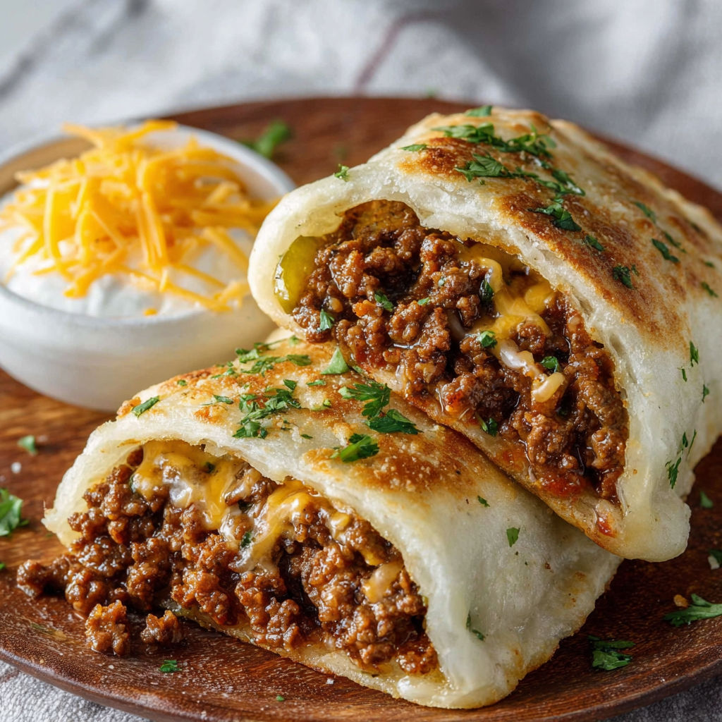 A cheesy beef taco on a plate.