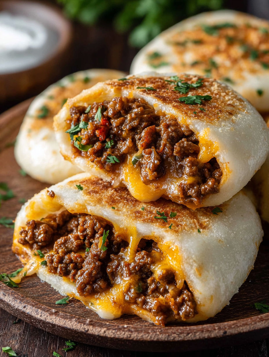 A cheesy beef taco with a spicy kick.