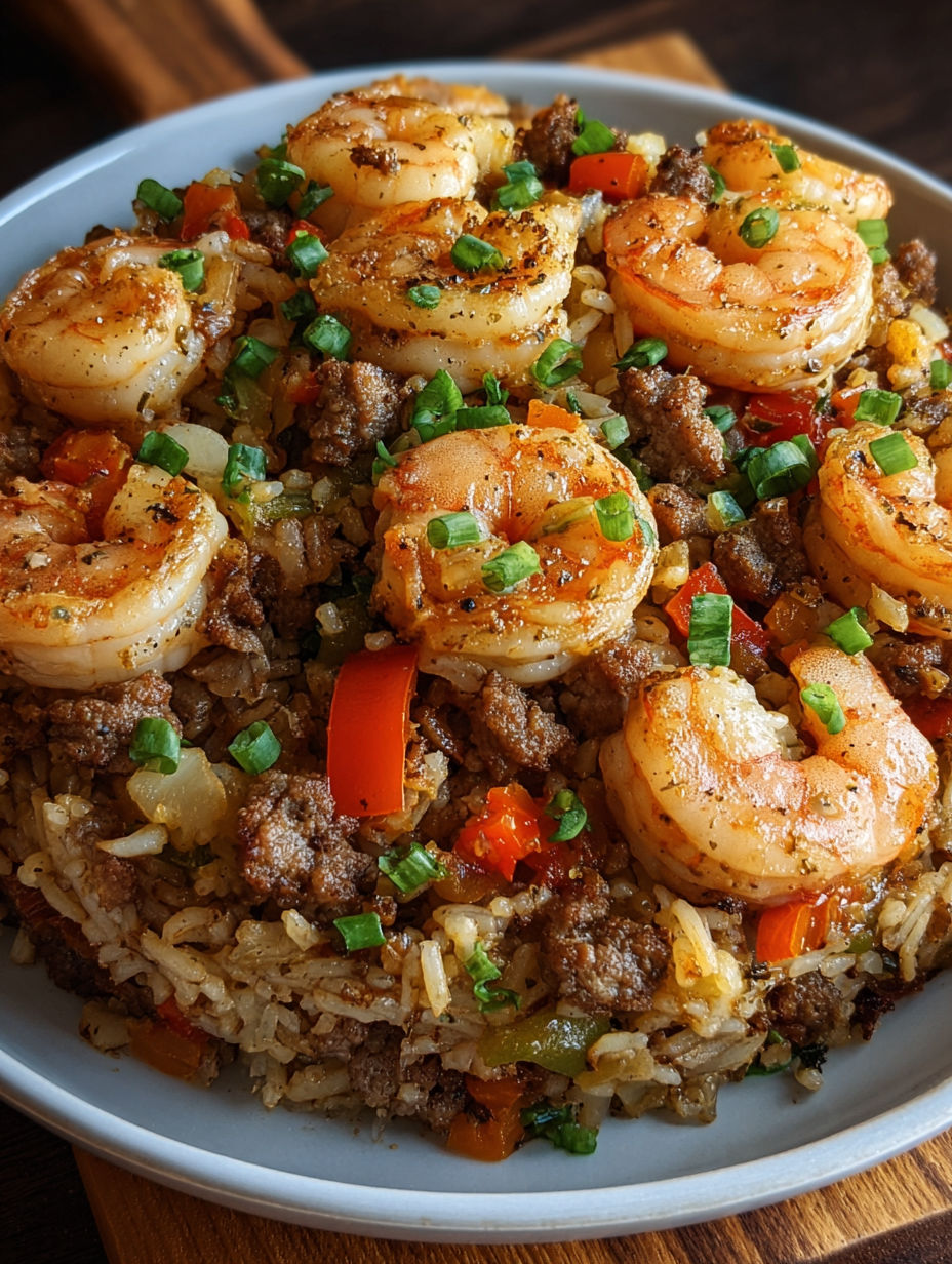 A plate of shrimp and rice.