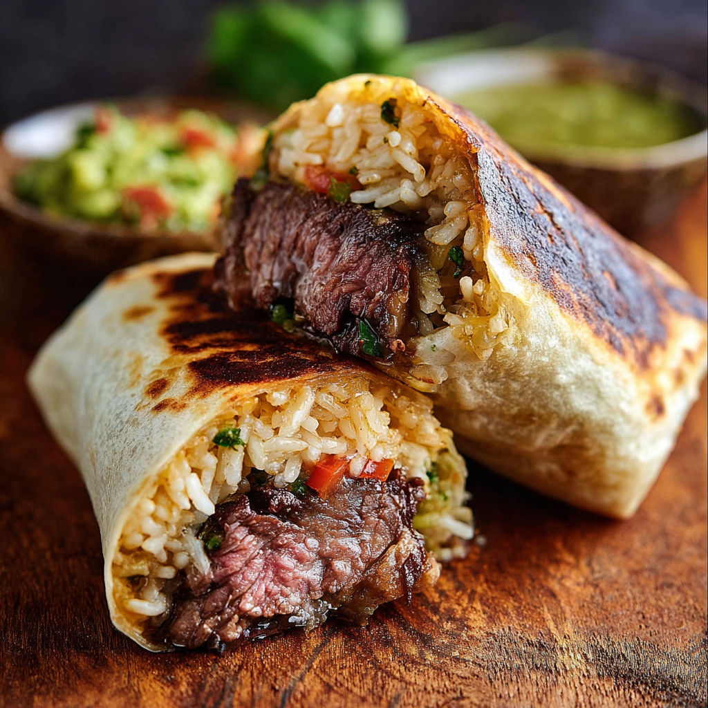 A smoked beef rib burrito on a wooden table.