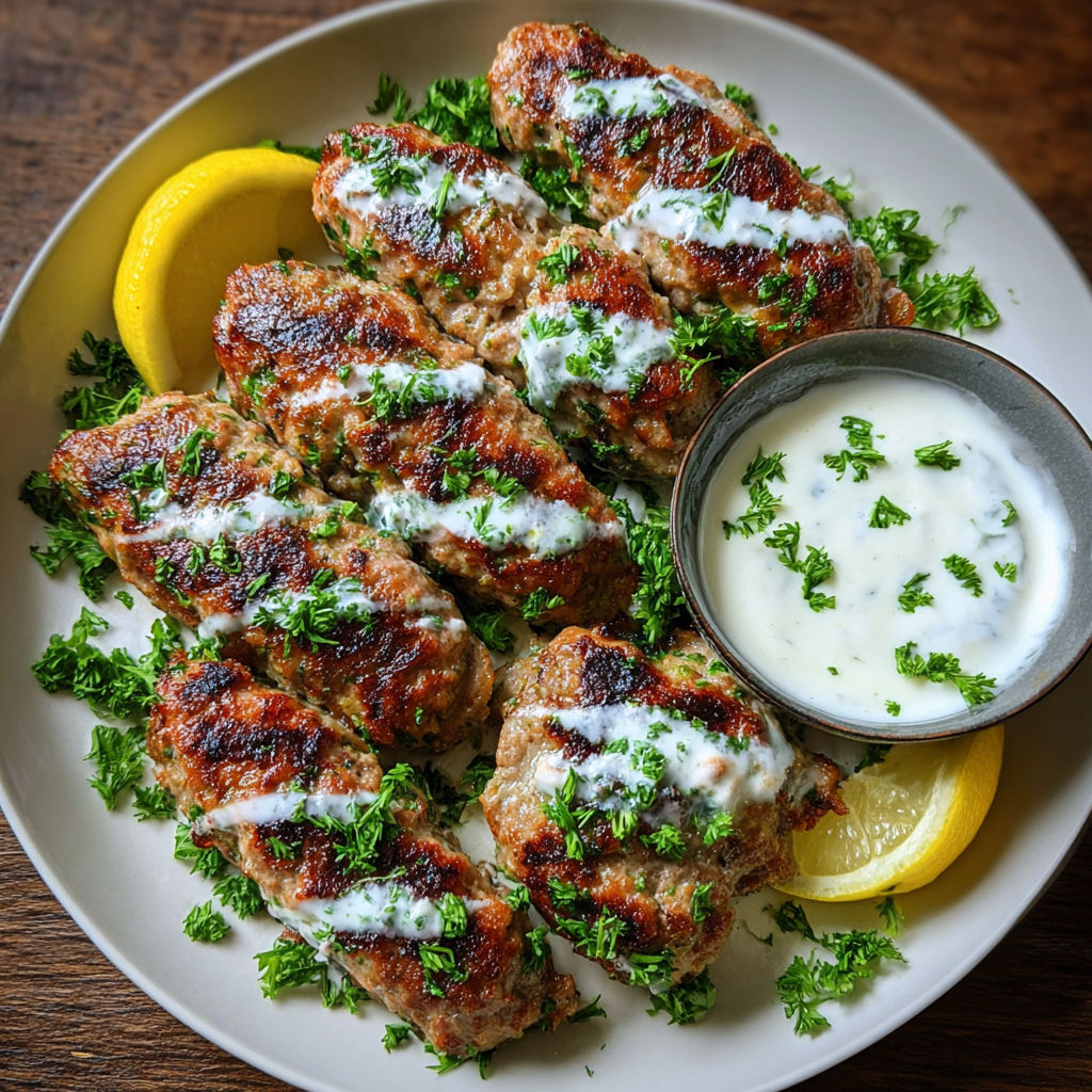 Chicken Kofta Garlic Yogurt Sauce.