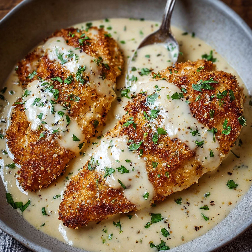 A plate of chicken with garlic and Parmesan cheese.