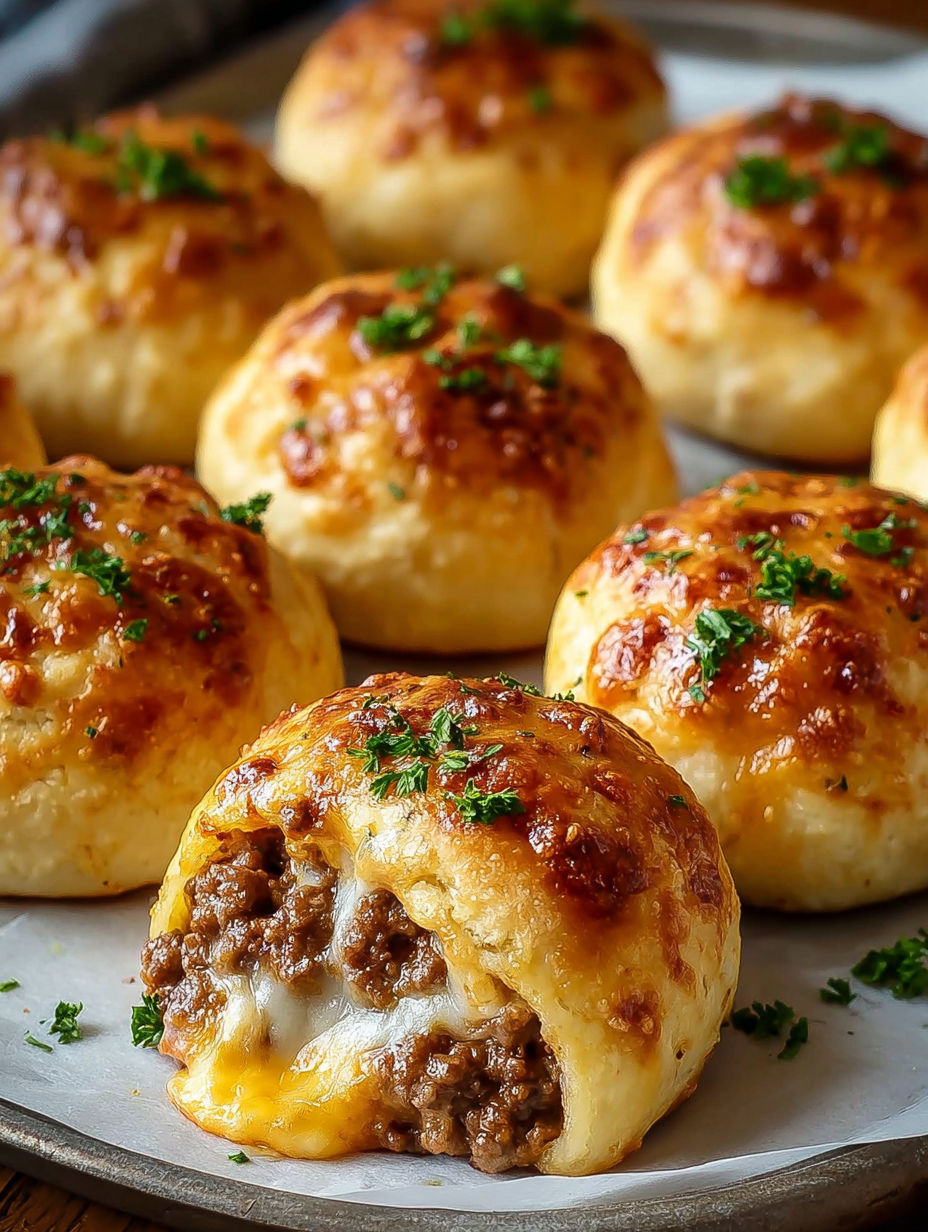 A plate of garlic bread with cheeseburger in the middle.