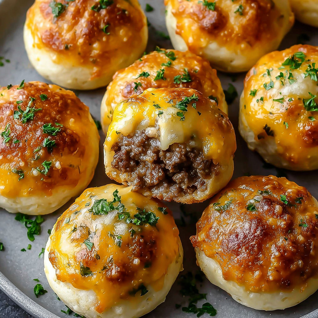 A plate of cheeseburger garlic bombs.