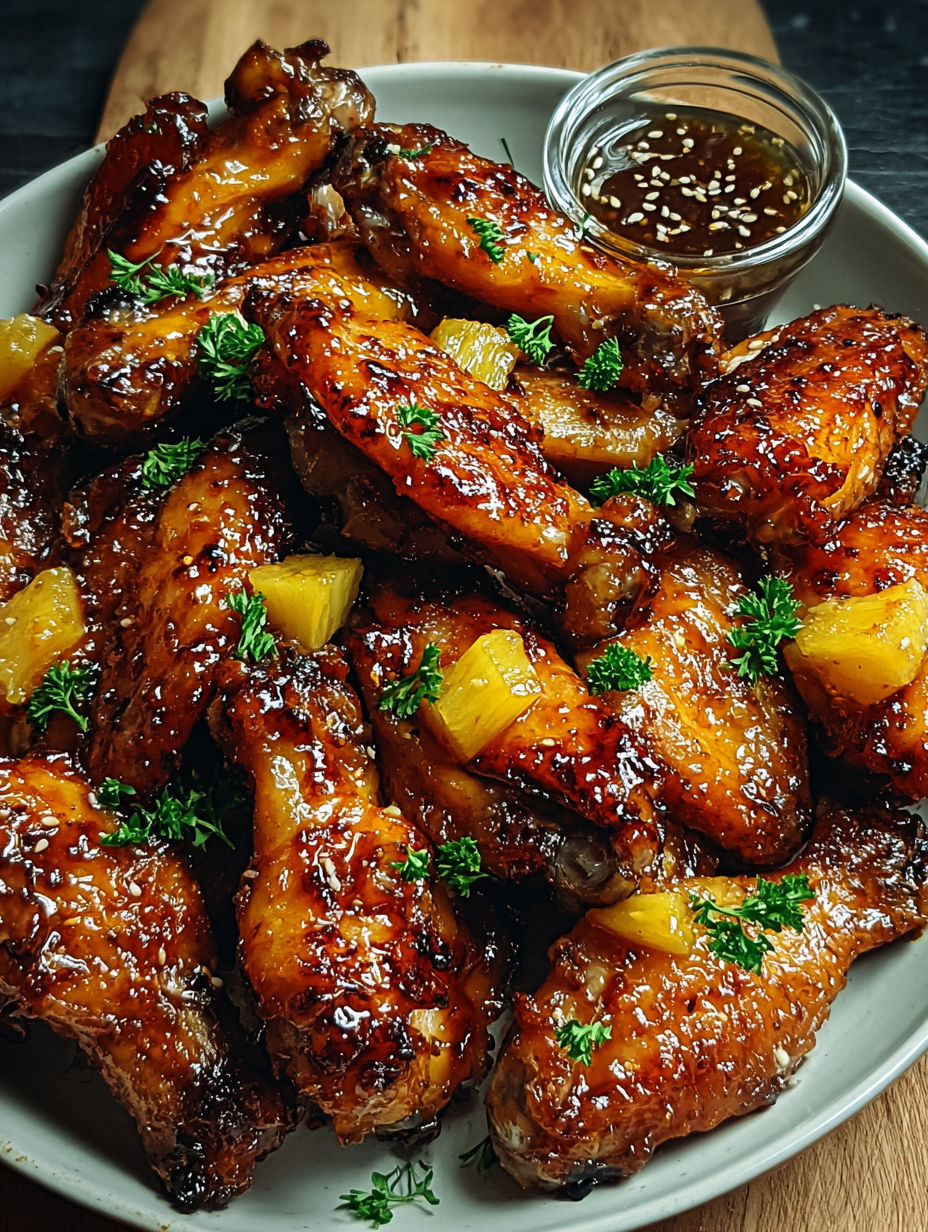 A plate of brown sugar pineapple chicken wings.