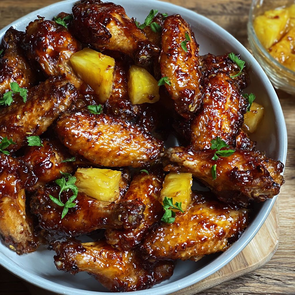 A bowl of brown sugar pineapple chicken wings.