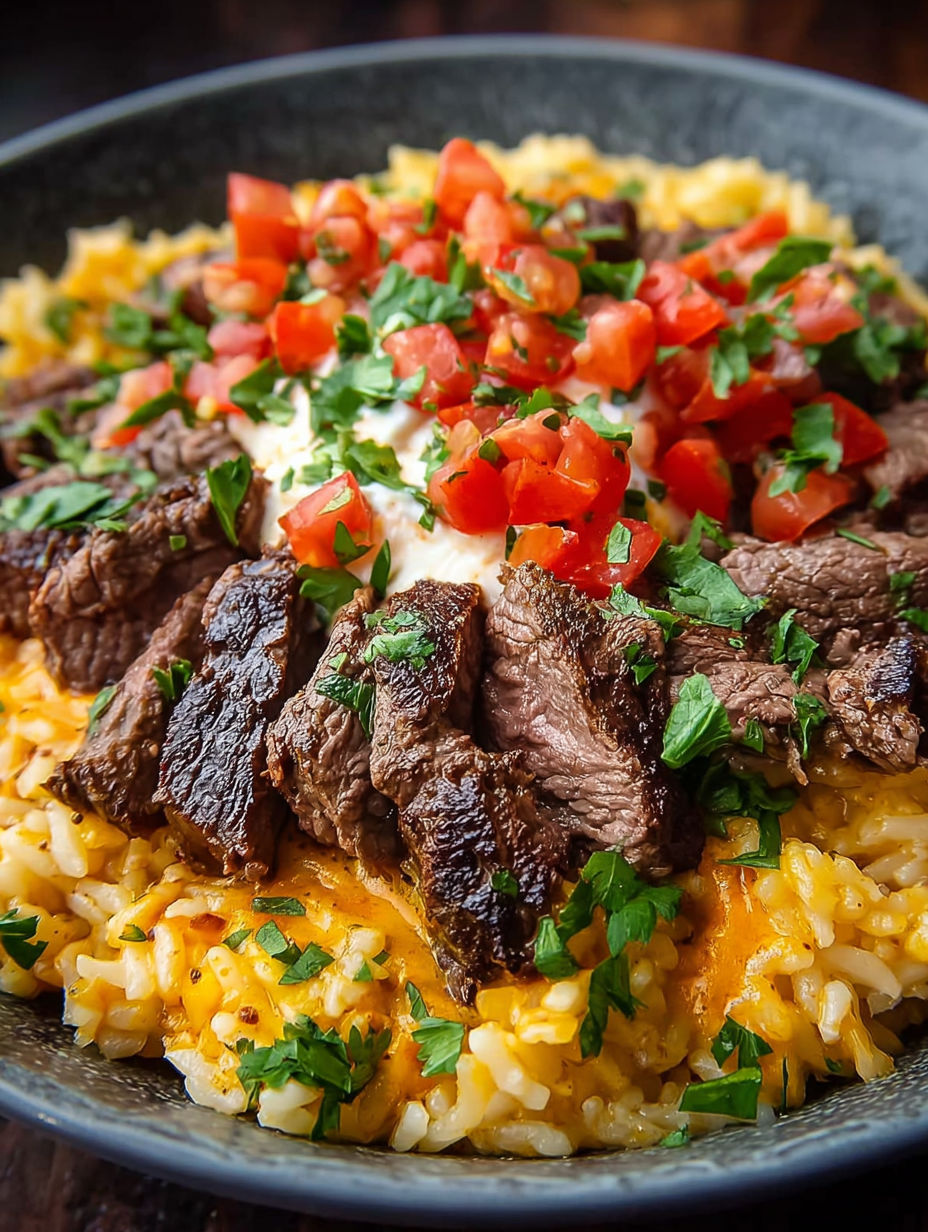 A delicious steak queso rice delight.