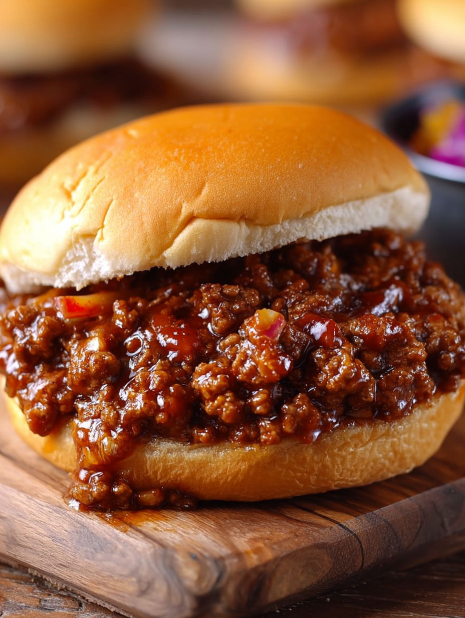 A sloppy joe sandwich on a bun.