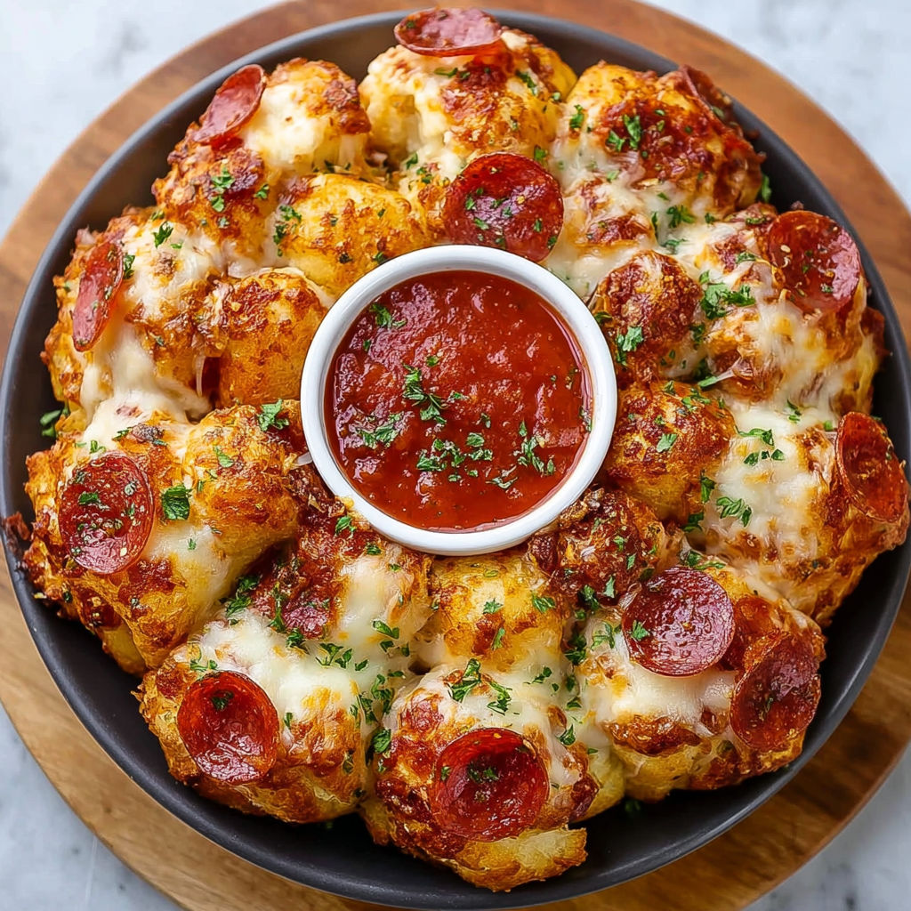 A bowl of pepperoni pizza monkey bread.