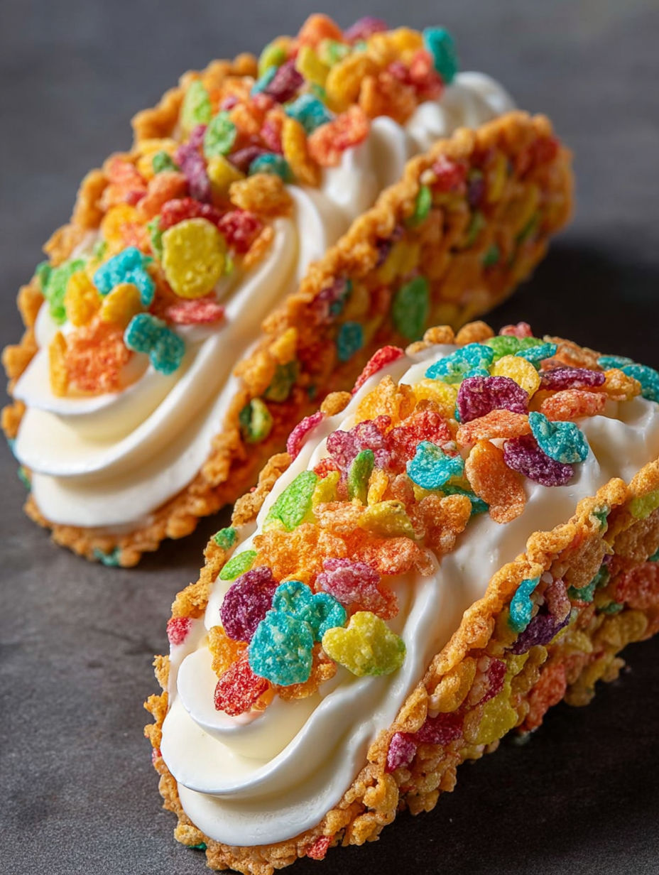A dessert made with Fruity Pebbles and whipped cream.