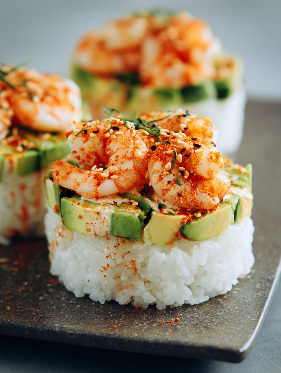 Spicy Shrimp Sushi Stacks.