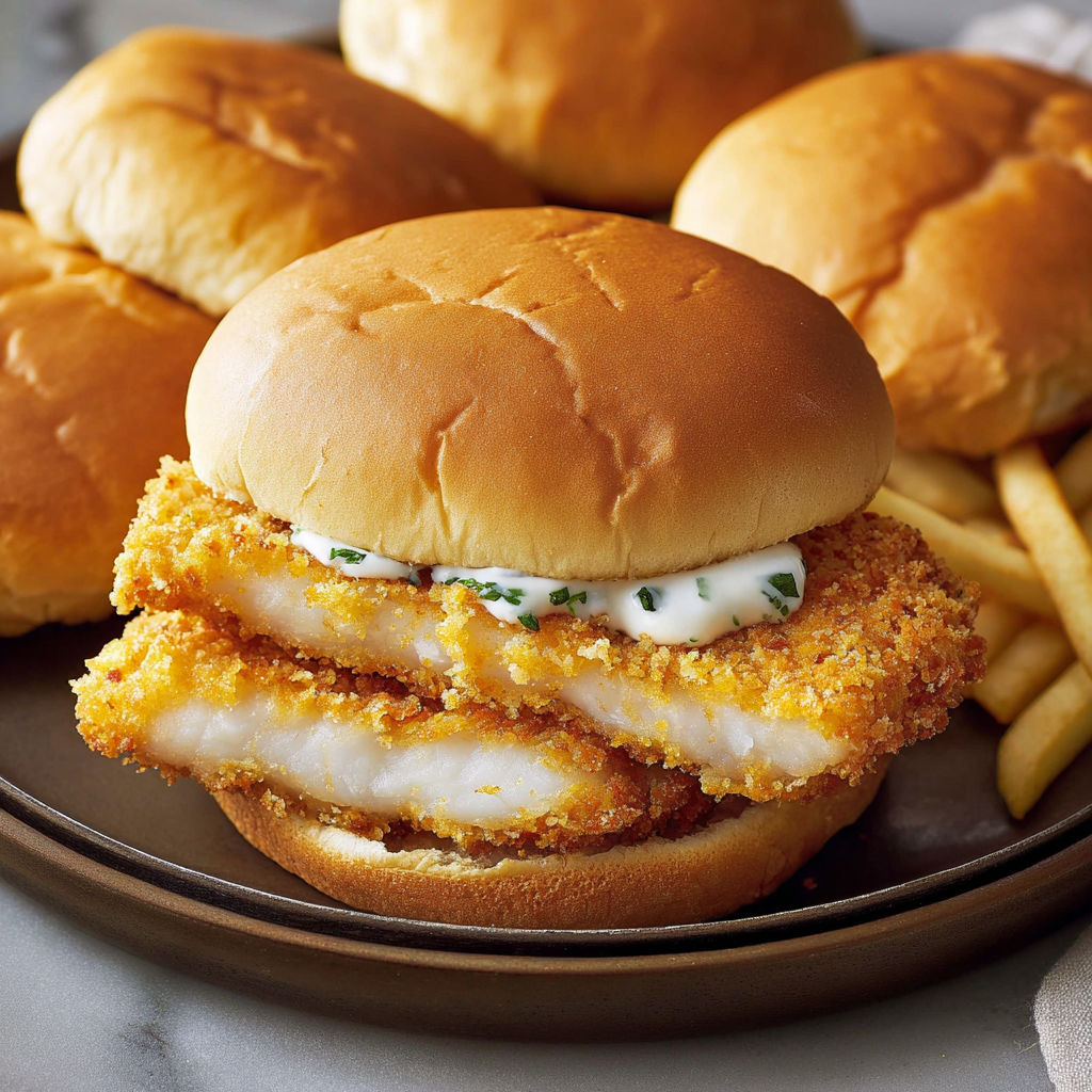 A McDonald's Filet O Fish sandwich with fries.
