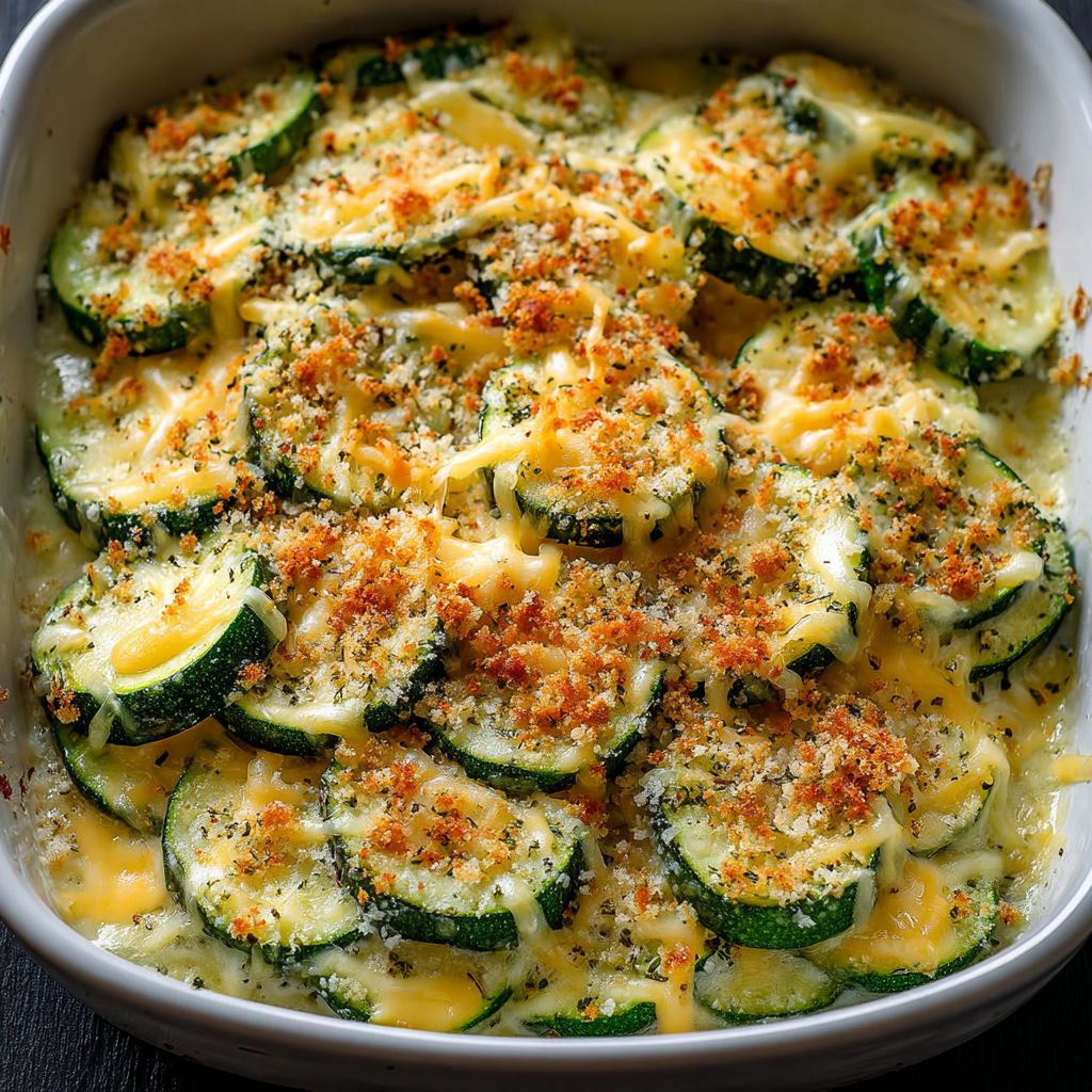 A dish of baked zucchini cheese.