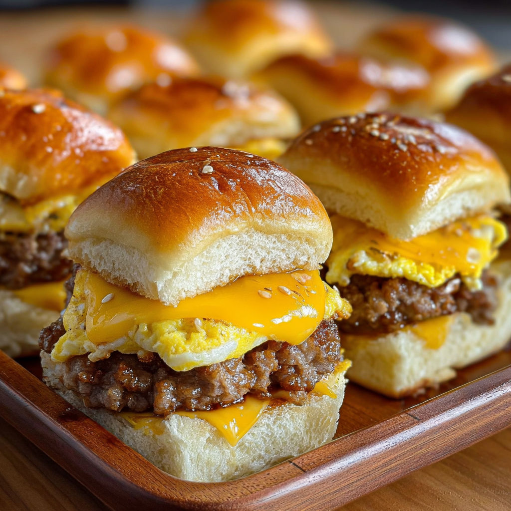 Sausage, egg, and cheese breakfast sliders.