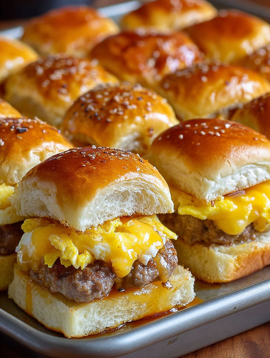 Sausage, egg, and cheese breakfast sliders.