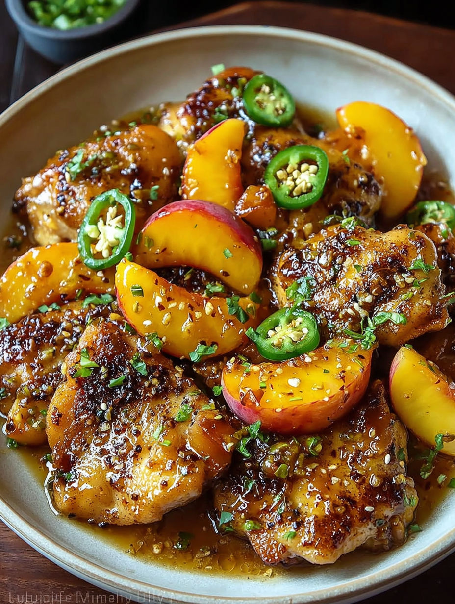 A plate of jalapeno peach chicken.