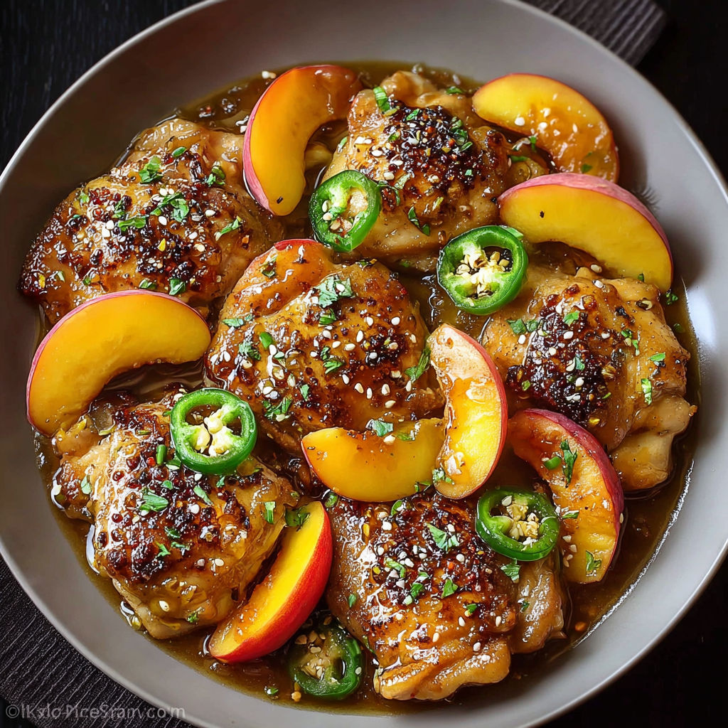 A plate of jalapeno peach chicken.